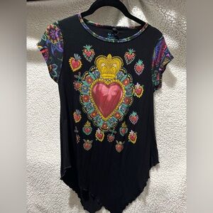Black Top with Colorful Heart Design